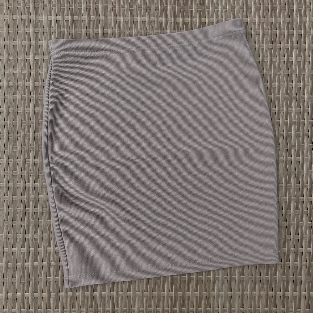Beige Ribbed Pencil Skirt